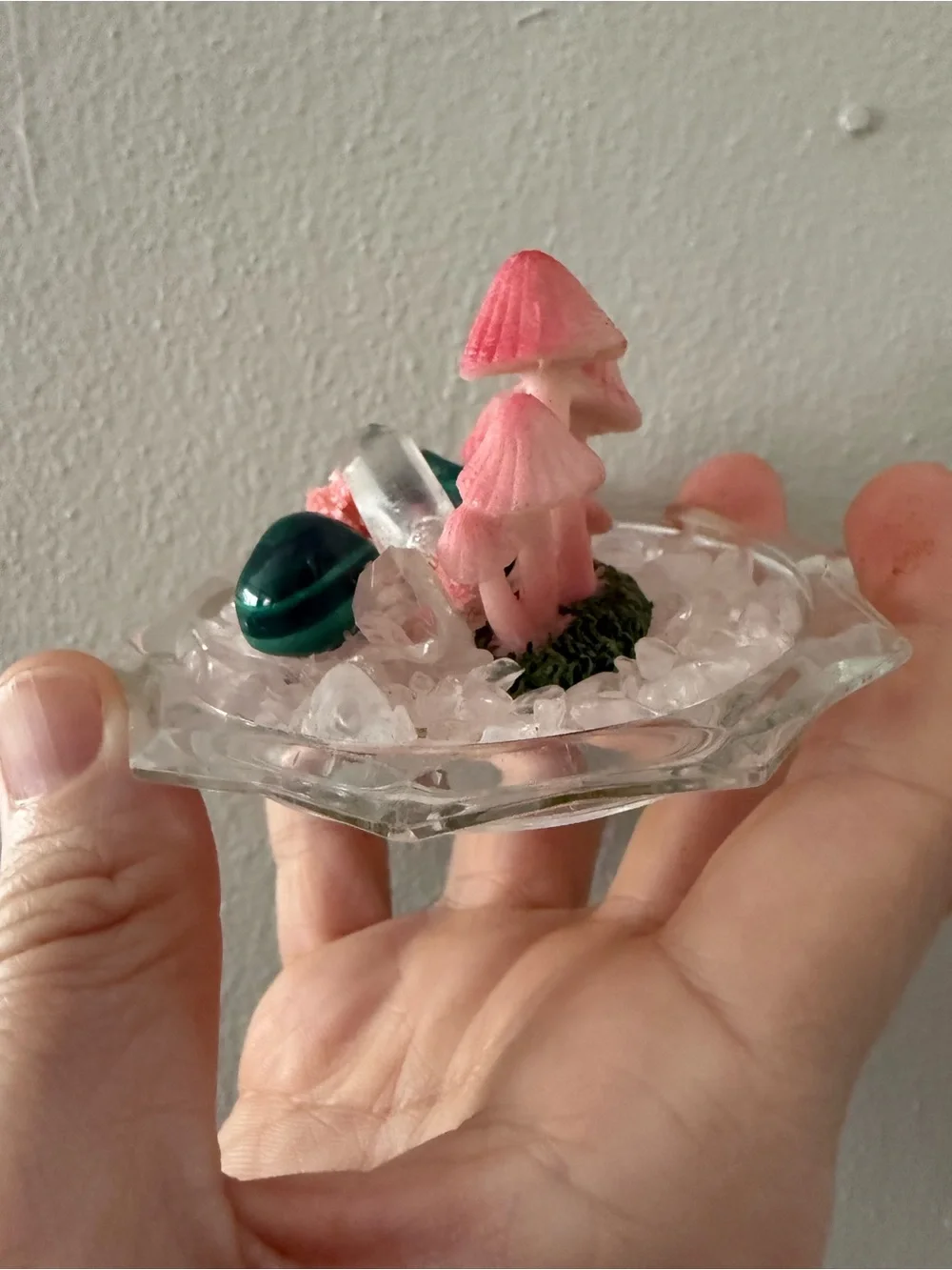 Pink Mushroom Crystal Garden Decorative Accent